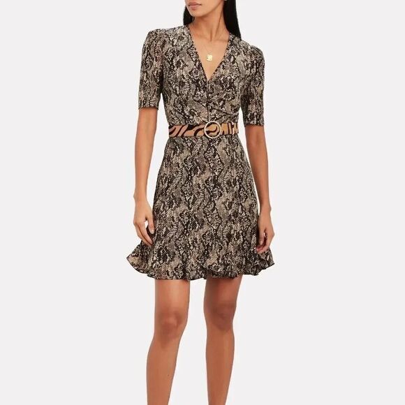 VERONICA BEARD | Ried Snake Print Silk Ruffle Dress 0 - Picture 3 of 13